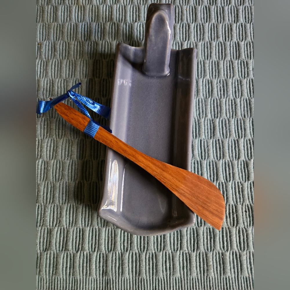 Ceramic Butter Dish And Wooden Spoon